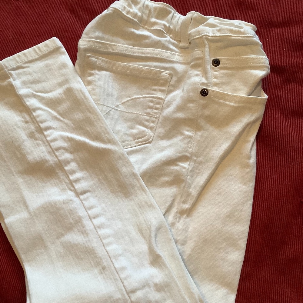 LL Bean girls white jeans, 8